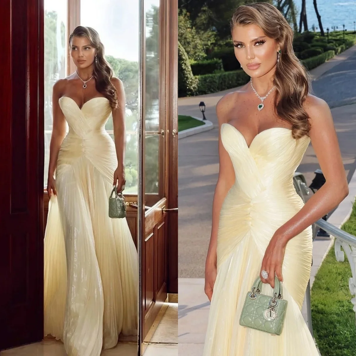 Galarity Yellow Pleated Prom Dresses Luxury Party Dress Strapless Formal Evening Gown Women Banquet Guest Dress Outfit Customizd