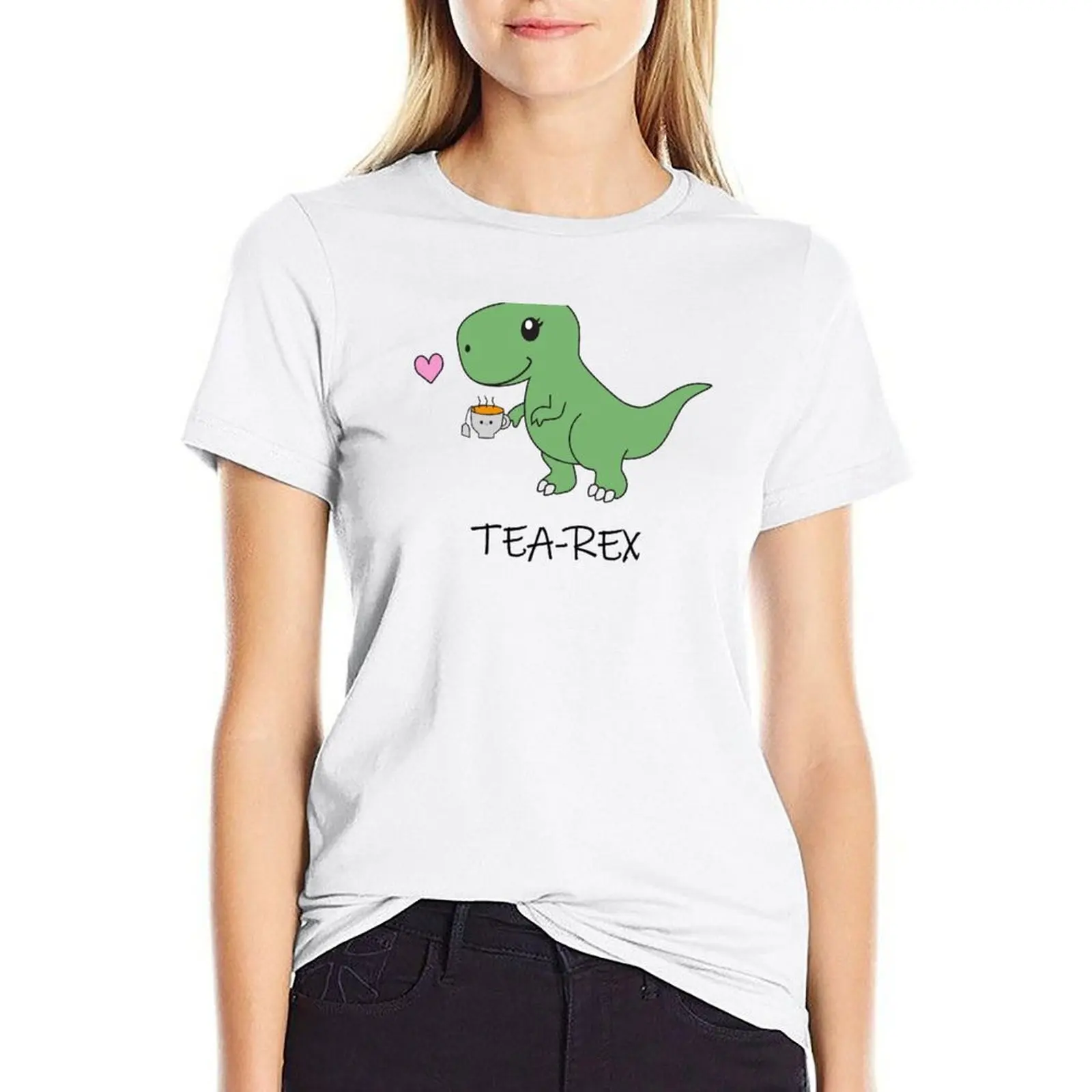 

Tea-Rex' Illustration T-shirt funny animal print shirt for girls cute clothes Woman clothing