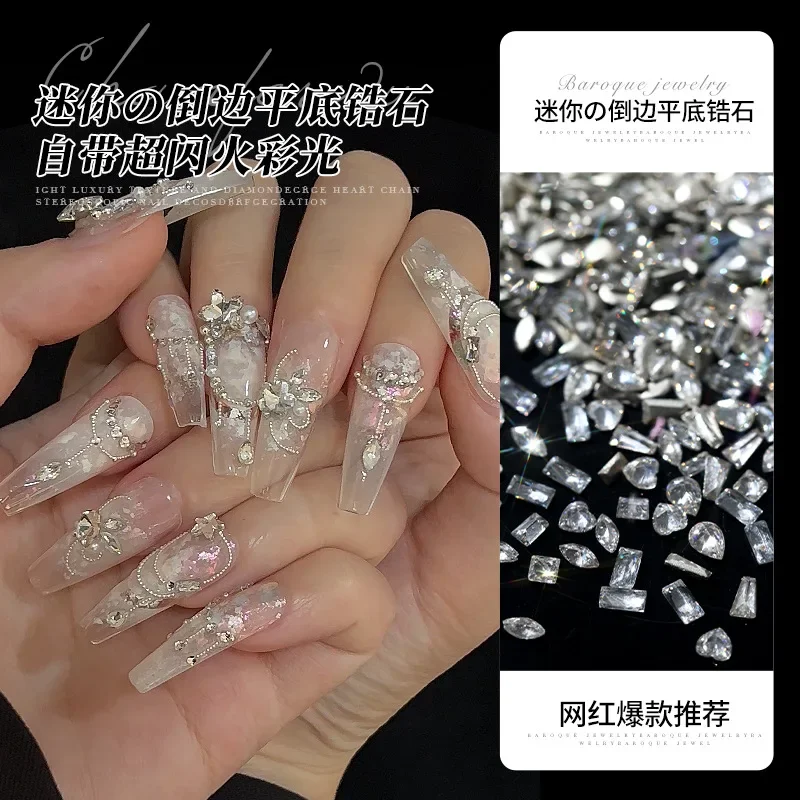 50pcs Mini Nail Art Rhinestones Crystal Diamonds Mixed Shape Sparkle Aurora DIY Nail Luxury Manicure Accessories