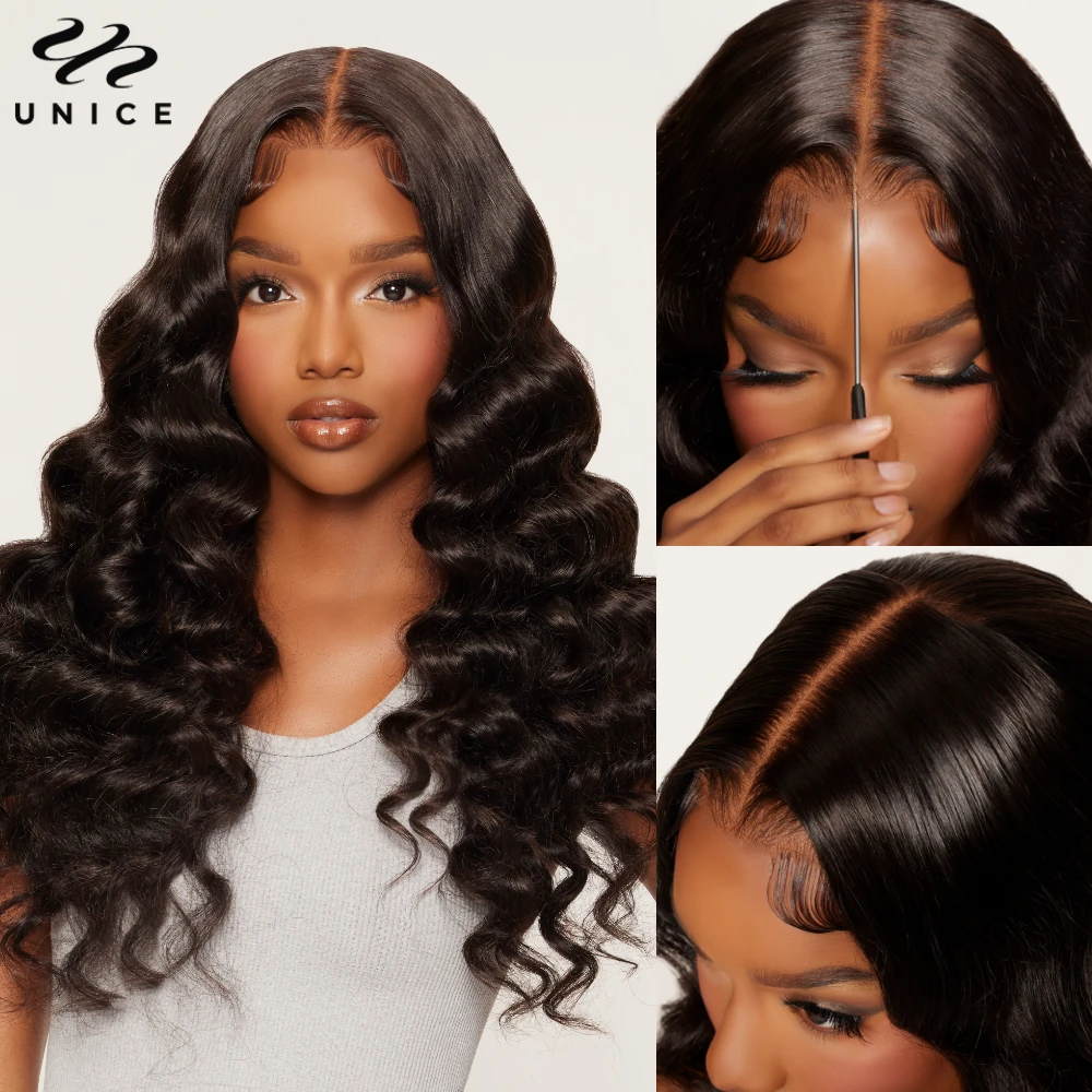 UNice Ultra-Thin 5x5 HD Lace Wigs With Drawstring Body Wave Human Hair Wigs Pre Cut Pre Bleached Glueless Wig 180% Density