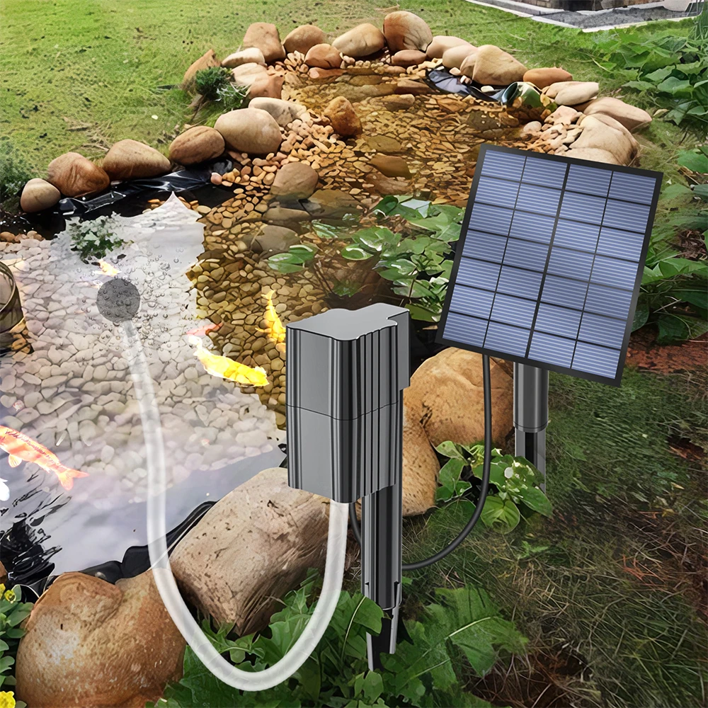 Solar Pond Aerator 2.5W/7V Air Pump Oxygenator 0.6L/min Solar Pump for Pond with 1 Bubble Stone and Ground Spike for Outdoor Gar view 5
