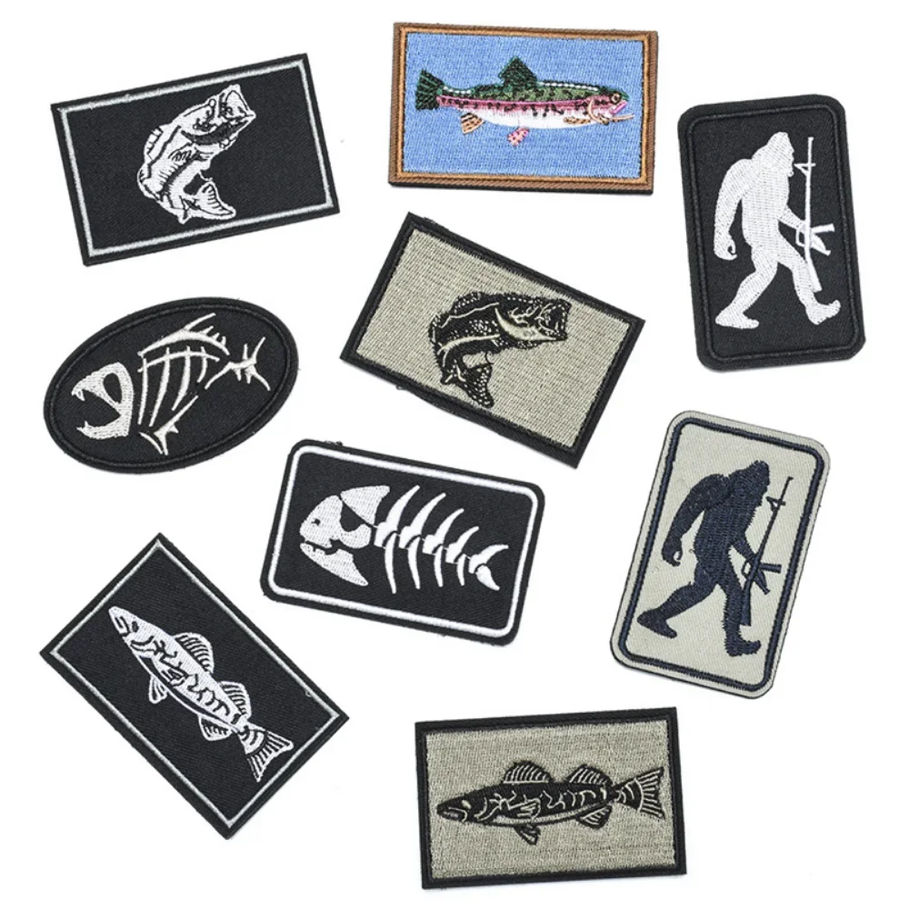 Fishbone Embroidery Patches Special Forces Stickers Military Tactical Hook Loop Badge Backpack Jacket Fashion Fishing Applique