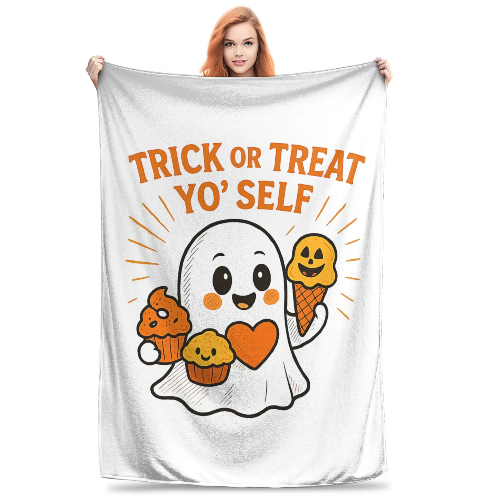 Ghost with Treats and Funny Quote Blanket Portable Flannel Sofa Throw Blanket for Couch Bedding Outdoor Throws Bedspread Quilt