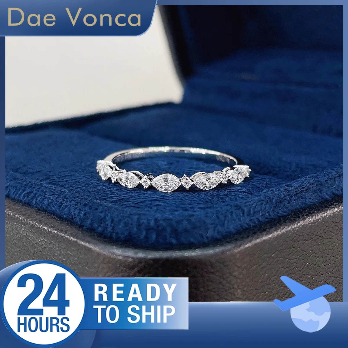 18K White Gold Lab Created Diamond Ring Total 0.38ct Marquise and Round Cut Lab Diamond Ring Delicate Fashion Jewelry For Women