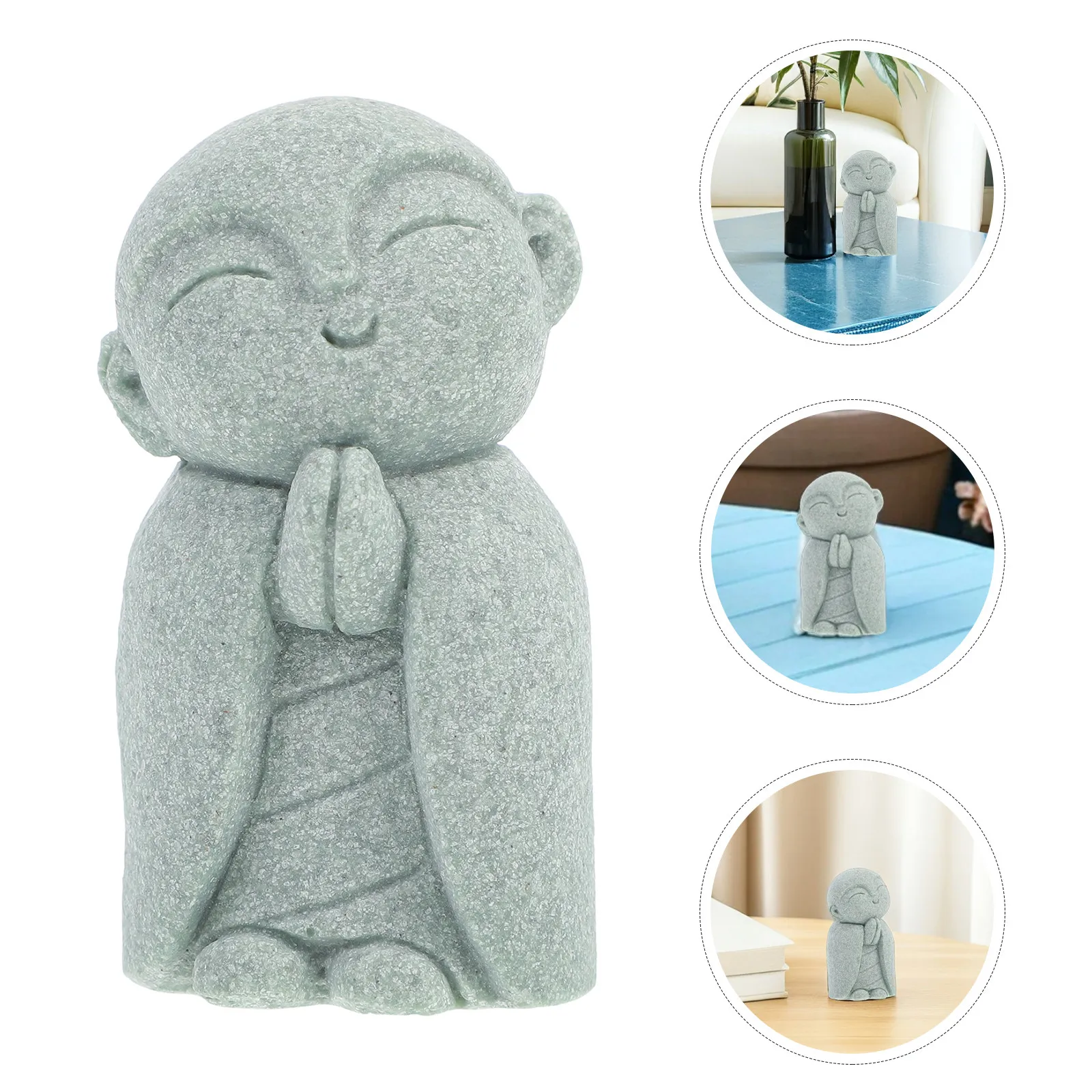2Pcs Smiling Jizo Buddha Sandstone Sculpture Japanese Zen Garden Statue Meditation Home Decor Feng Shui Wealth Ornament Peaceful