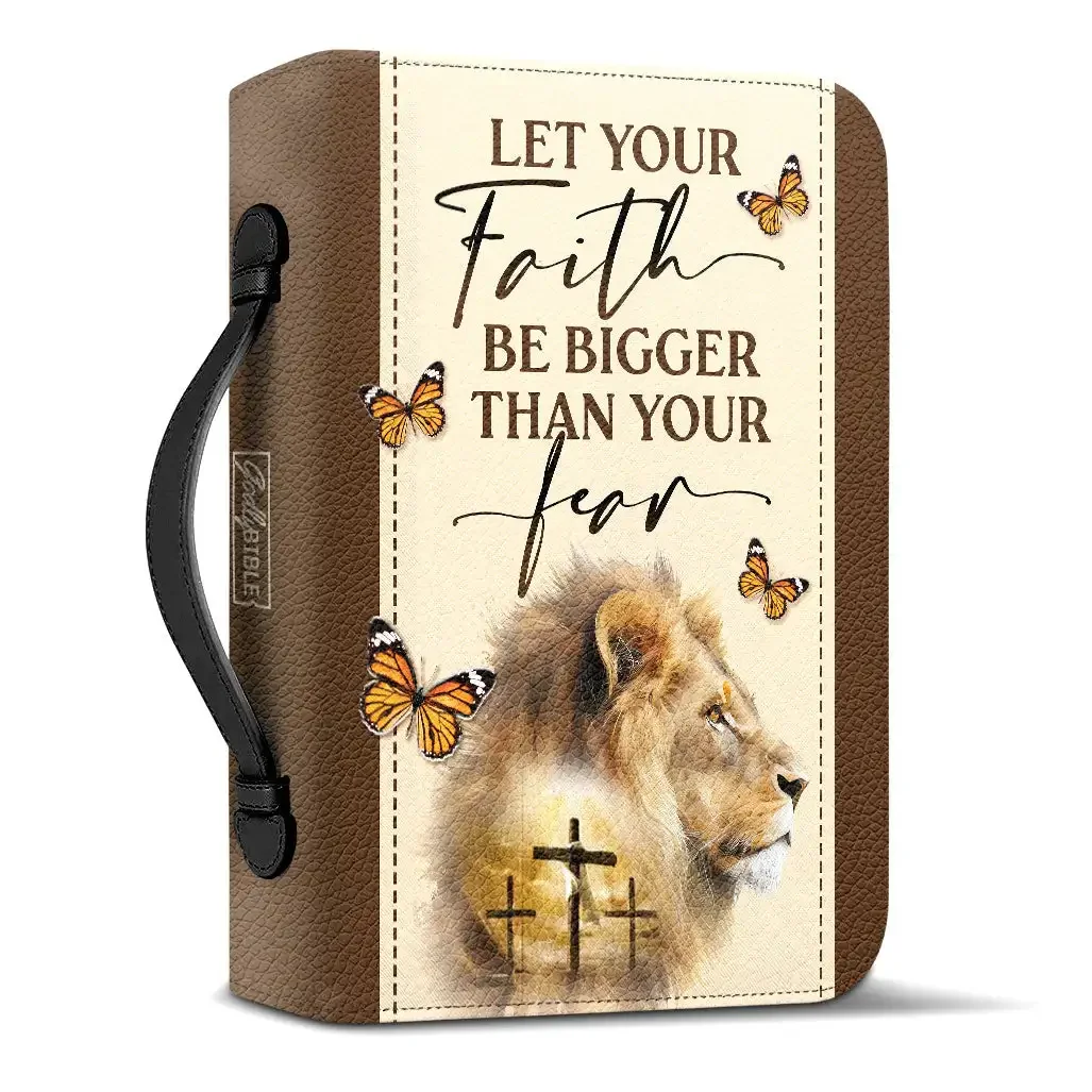 Presonalized Bible Cover Case Let Your Faith Be Bigger Than Your Fear Lion Bible Hymn Print Women's Zippered Handle Handbag Gift