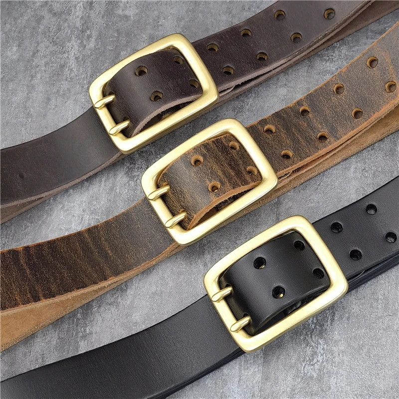 38MM Double Pin Solid Brass Belt Buckle Genuine Leather Belt Men Ceinture Leather Belts For Men Jeans Waist Belt Wide MBT0608