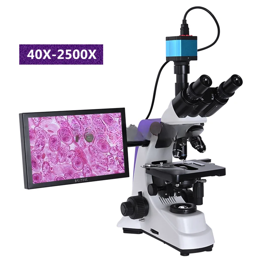 Professional Lab Biological Electronic Digital Camera, HD Trinocular Microscope, Zoom 2500X + 2/16MP, USB HDMI, VAG, 10 