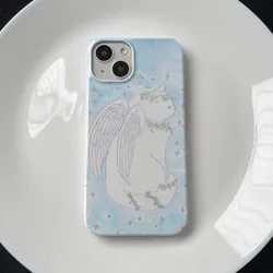 Ins Dream Angel Cat Blue Art Case for IPhone 15 14 13 Pro Max 12 11 Pro Plus XR XS MAX Shockproof Protective Hard Acrylic Cover