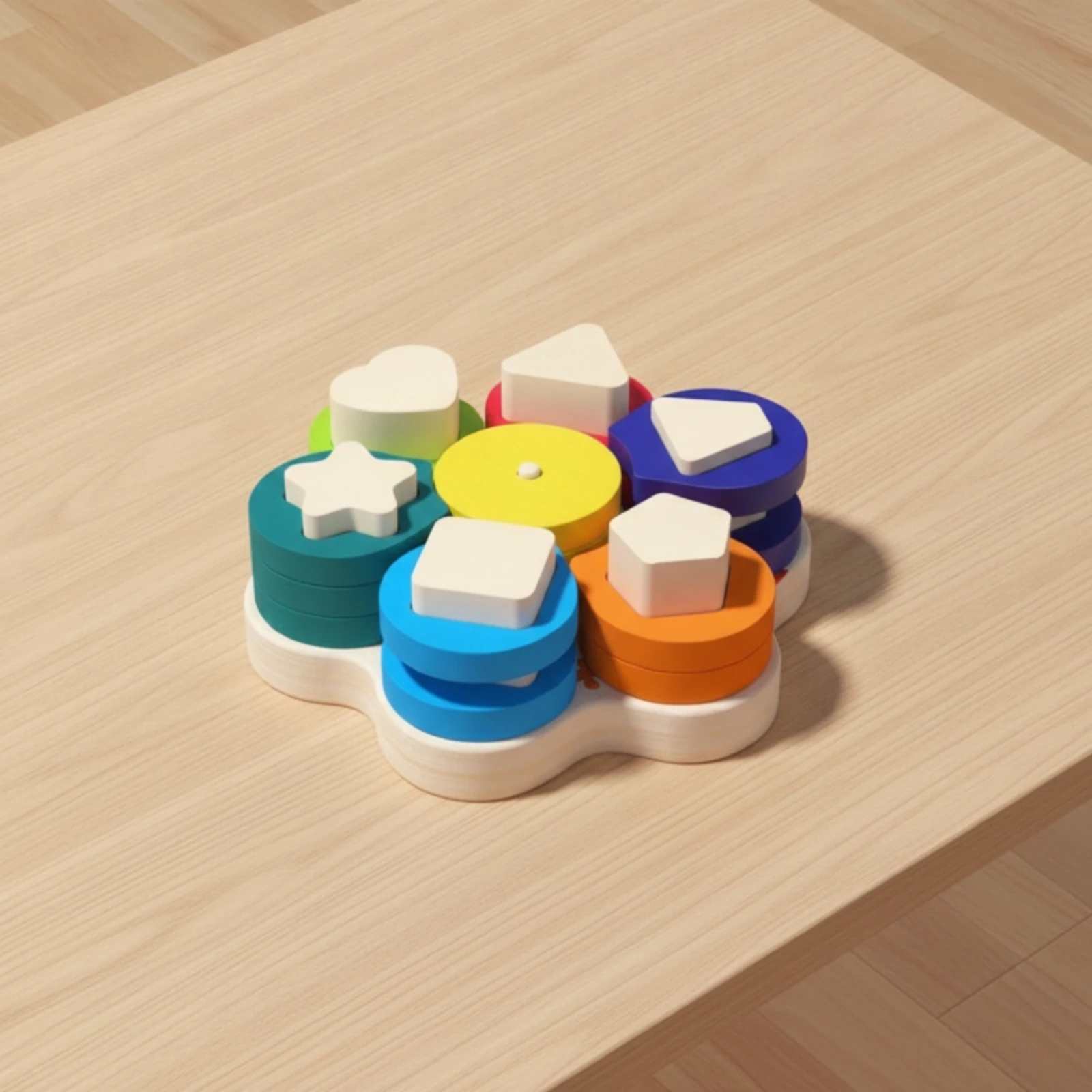 Wooden Shape-Matching Stacking Toy Educational Flower-Shaped Shape Sorting Stacking Toy Screen-without Screen Gender-Neutral