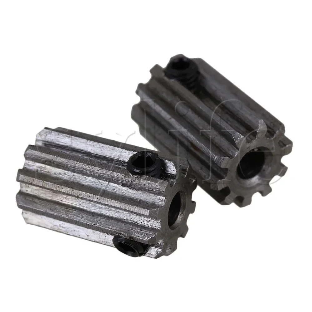 2PCS 12T 45# Steel Gear Wheel - 5mm Bore Silver Metal Motor Gears with Top Screws for Machinery & DIY Projects
