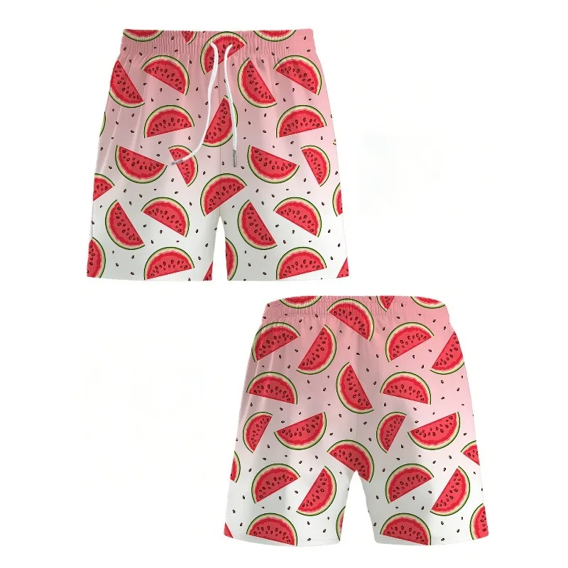 2026 New Fruit Watermelon Children's 3D Summer Breathable Quick Drying Vacation Adult Casual Sports Shorts Beach Pants