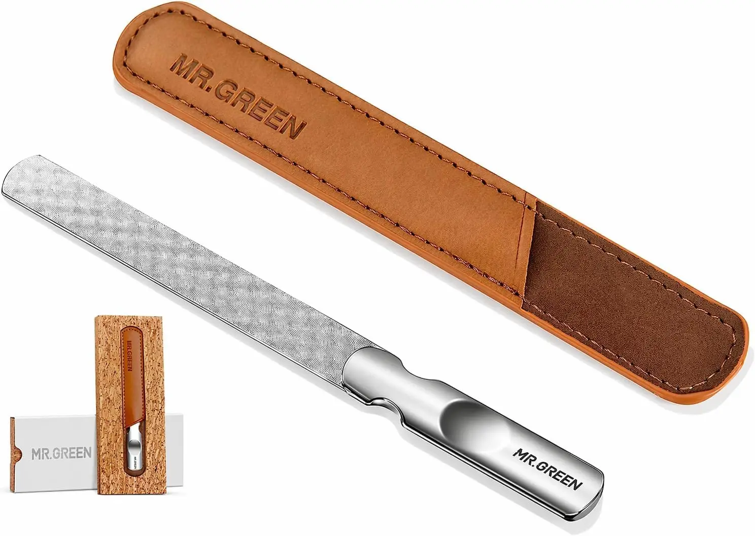 

Double-Sided Stainless Steel Nail File with Leather Case, Portable & Reusable for Smooth Nails