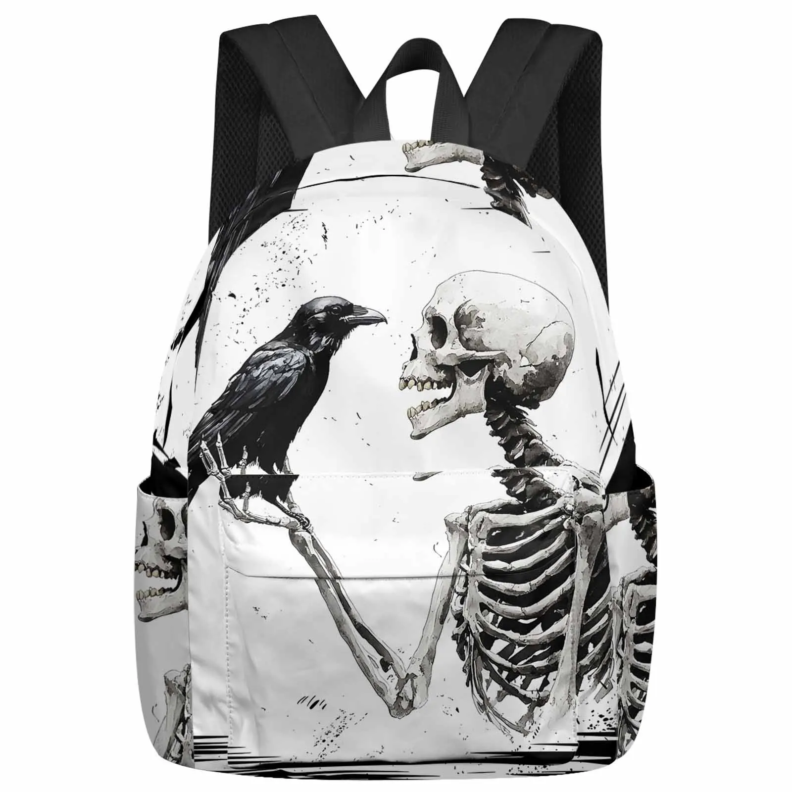 

Retro Horror Halloween Skull Crow Backpack School Bags for Teenagers Students Laptop Bag Women's Casual Travel Backpack