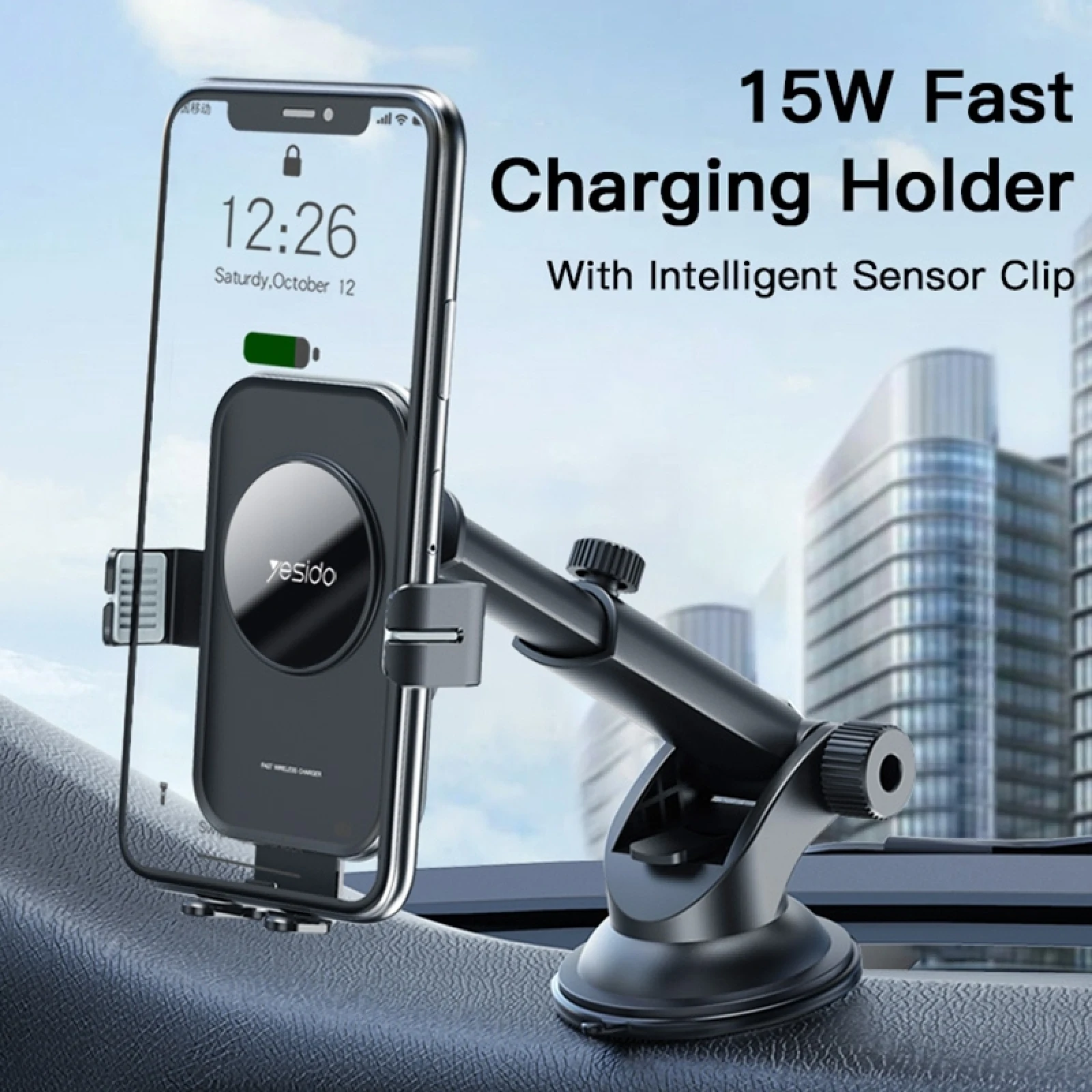 Yesido C118 15W Car Wireless Fast Charger Smart Induction Suction Cup Phone Holder