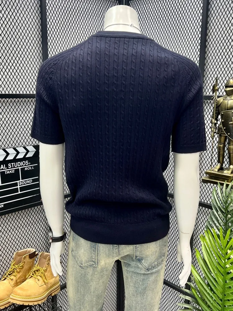 Youthful Style Male O Neck Pullover Knitted T-shirts Summer Mens Casual Tops Streetwear Short Sleeved Tees Fashion Slim T-shirt