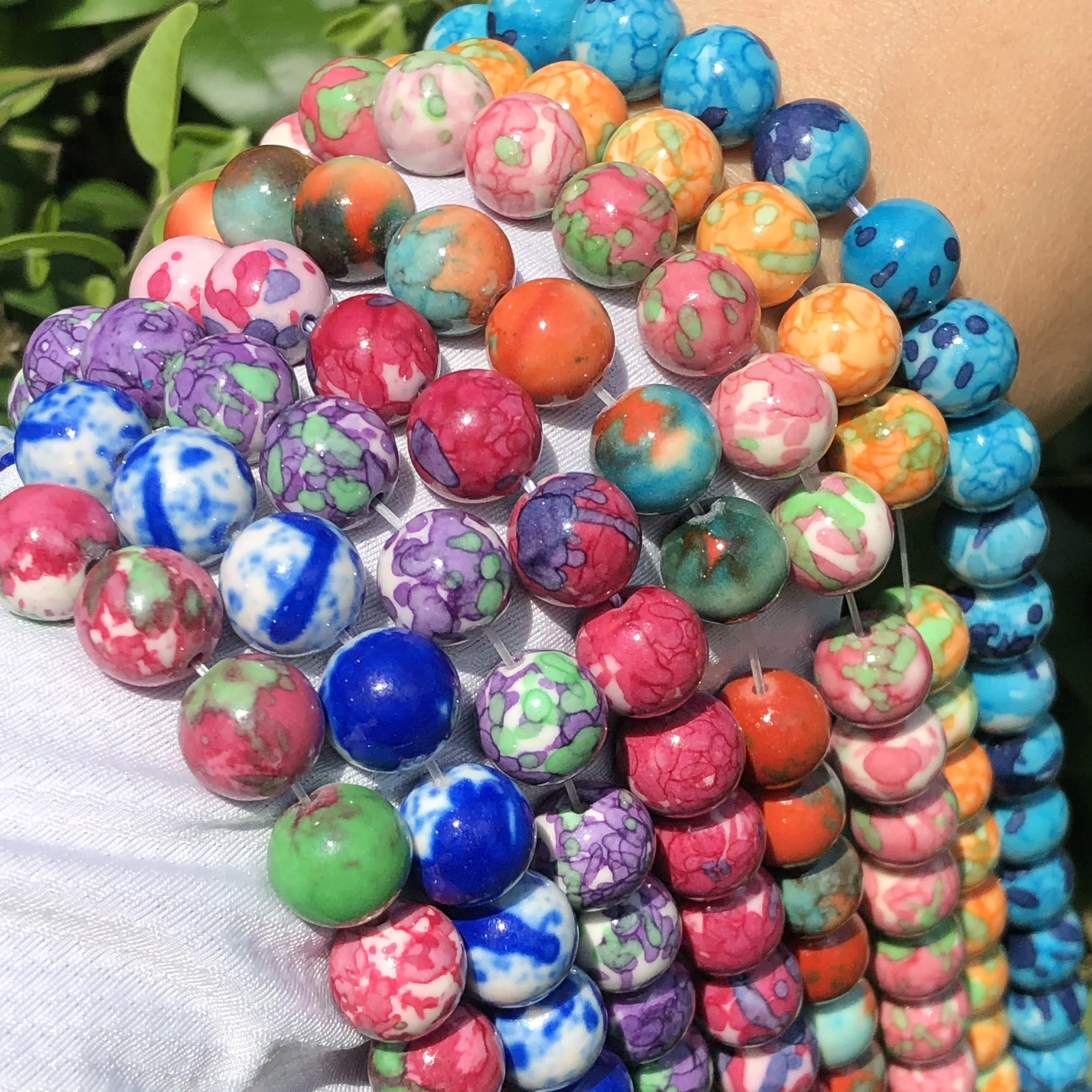 Natural Stone Pink Blue Red Colored Rain Jaspers Round Loose Beads for Jewelry Making DIY Woman Bracelet Necklace 4/6/8/10/12mm