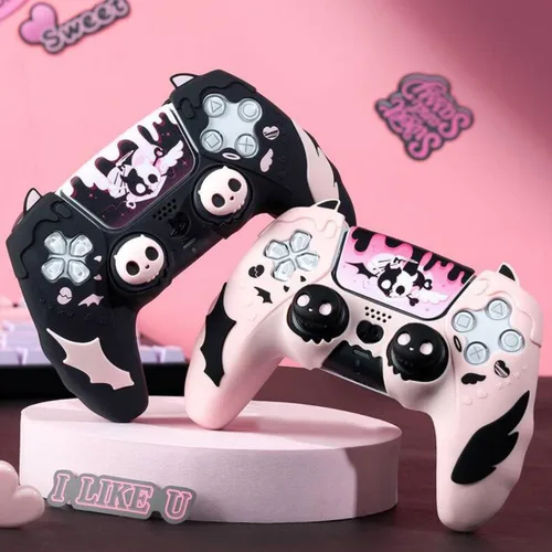 Imagen 1 del producto Cubierta de piel de silicona con diseño de calavera dulce, pegatina para mando de juegos, funda blanda para Sony Dualsense 5 PS5, Protector de tapa de agarre para pulgar
