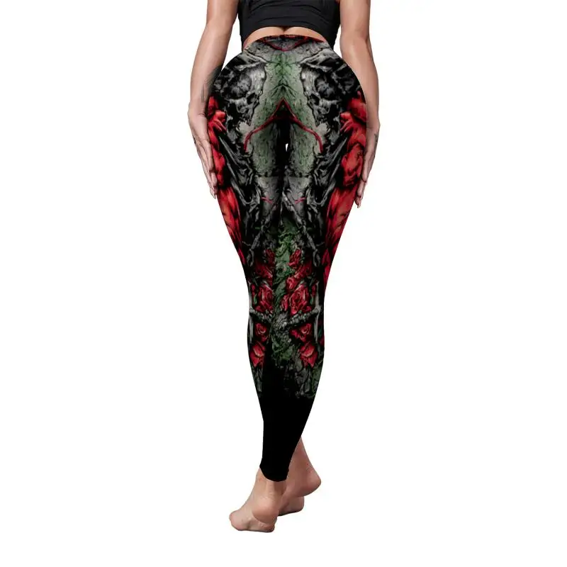Nadanbao Leggings mit Spinnennetz-Skelett-Print, Halloween-Party, Damenhose, Sommerhose mit mittlerer Taille, weibliche Fitness-Sportstrumpfhose – Detail 12