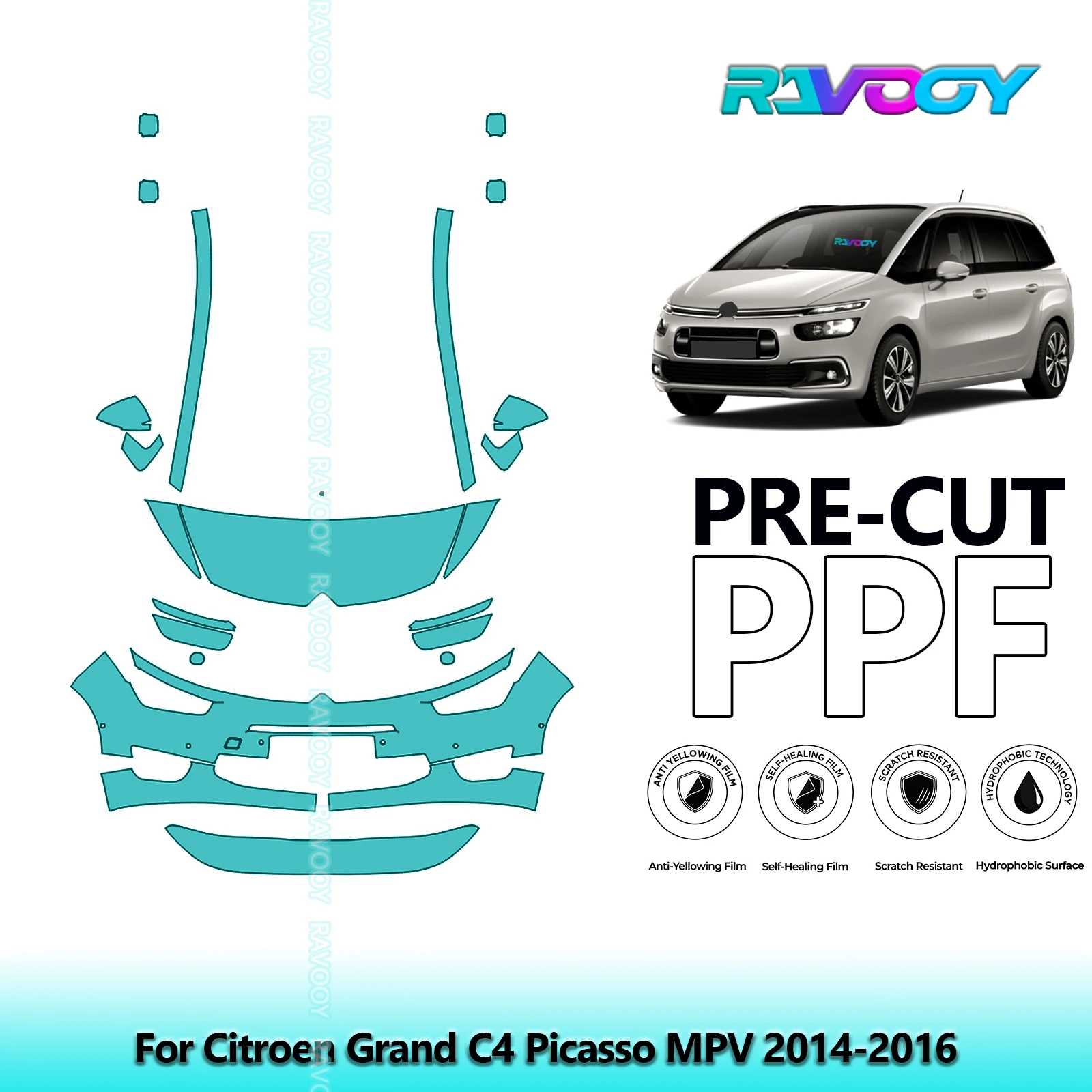 

Front Kit+Rockers Clear Bra Precut PPF Paint Protection Film For Citroen Grand C4 Picasso MPV 2014-2016