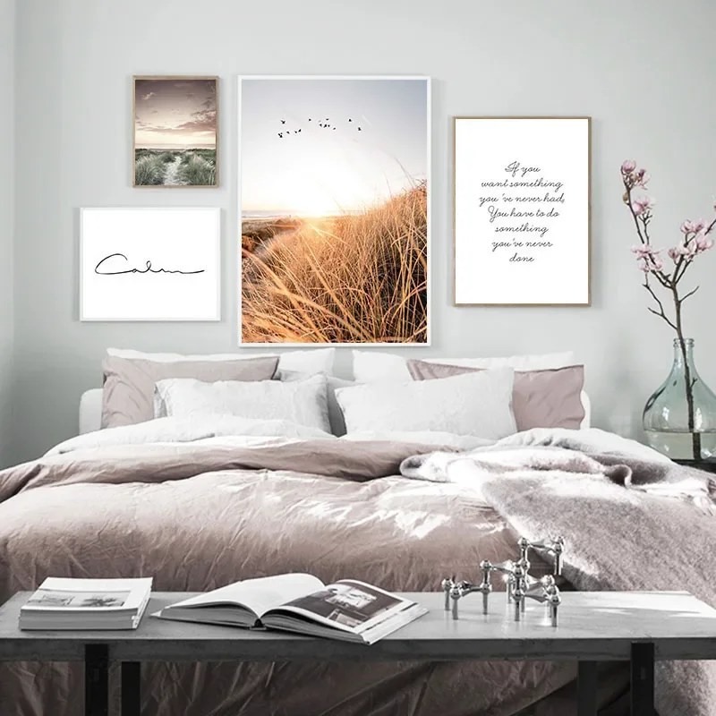 Unframed Grass Field Sunset Canvas Nordic Poster Nature Wall Art Print Landscape Painting Decorative Picture  Home Decoration