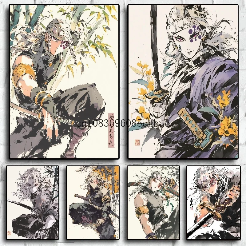 

Demon Slayer Classic Anime Figure Uzui Tengen Frameless Ink Canvas Painting Manga Poster Mural Bedroom Home Decor Kids Gifts