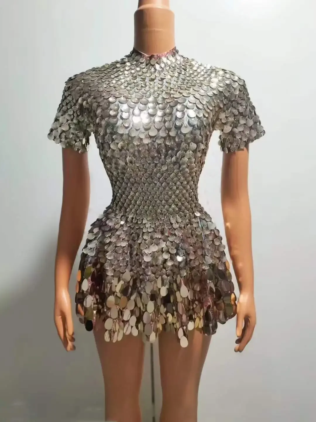 Body à manches courtes pour femmes, coquille scintillante, paillettes, habillé, fête DS Gogo, vêtements de scène