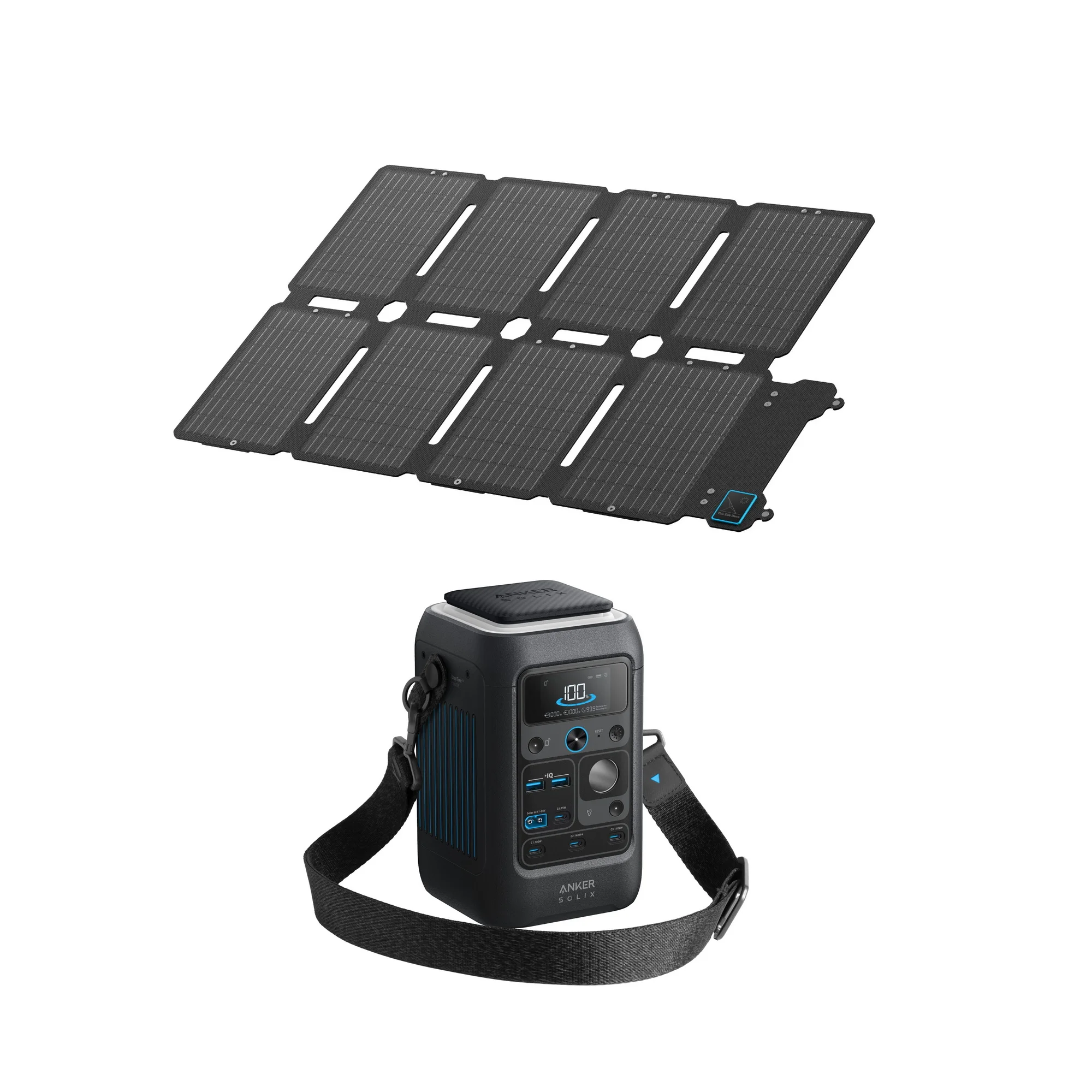 Anker SOLIX C300X Kit DC Tragbare Batterie mit PS100X Solarpanel (100W) – 300W DC-Ausgang - 0% MwSt