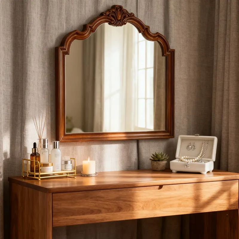 Nordic Bathroom Mirror Luxury Korean Style Girls Vintage Aesthetic Mirror Dressing Table Makeup Spiegel Wand Home Decorations