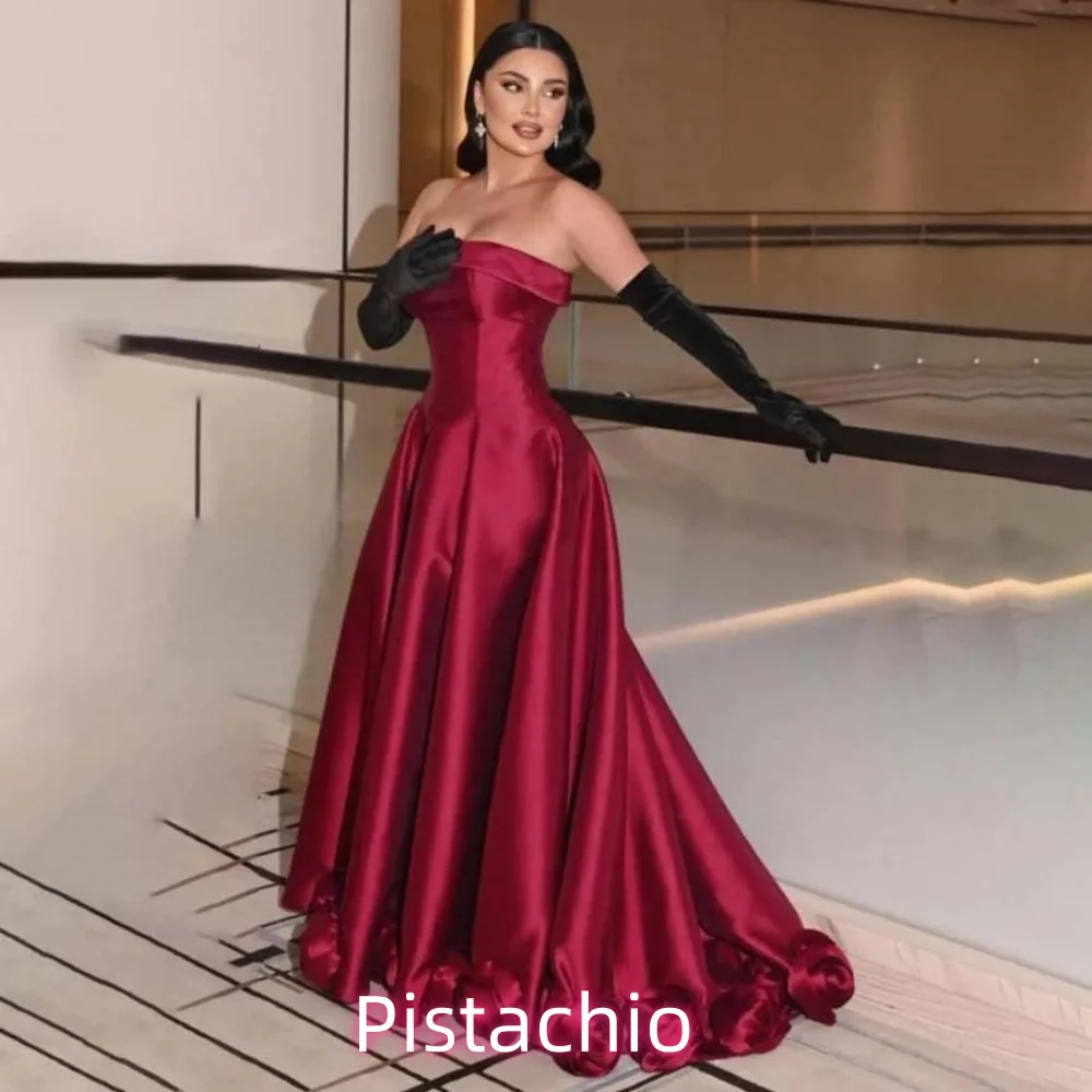 Aangepaste prachtige strapless dames galajurk mouwloos charmante a-lijn rits vloerlengte feestjurk dames avondjurk