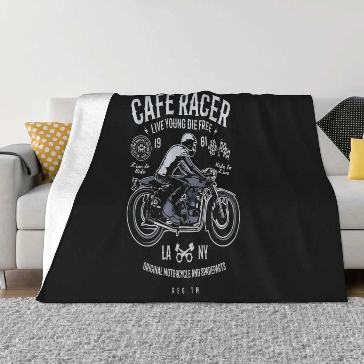 Cafe Racer Mens Funny Motorcycle Biker Motorbike Enthusiast Indian Bikemas Throw Blanket