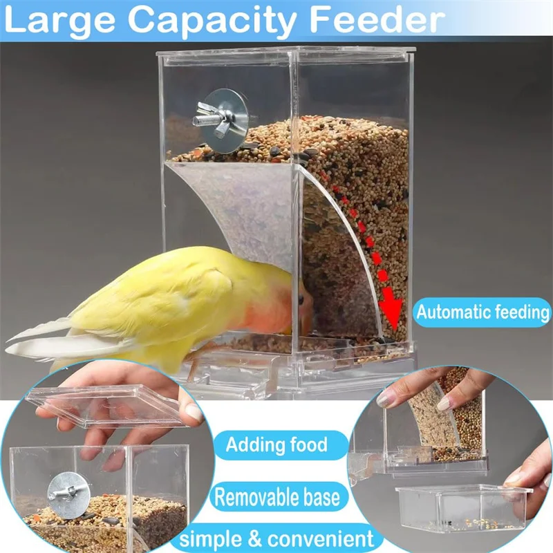 No Mess Bird Feeders Automatic Parrot Feeder Drinker Acrylic Seed Food Container Cage Accessories For Small And Medium Parakeets