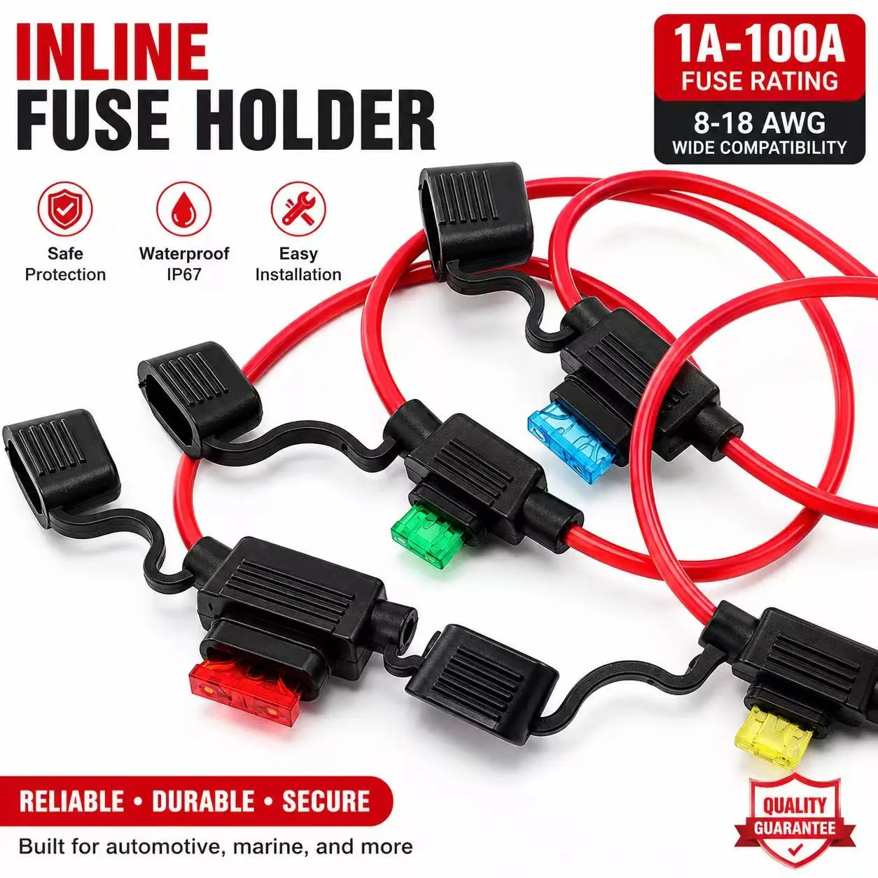 1PCS Waterproof Fuse Holder 32V Medium Mini Small 18AWG and Blade Fuse 50A 1A 2A 3A 5A 7.5A 10A 15A 20A 25A 30A 35A 40A
