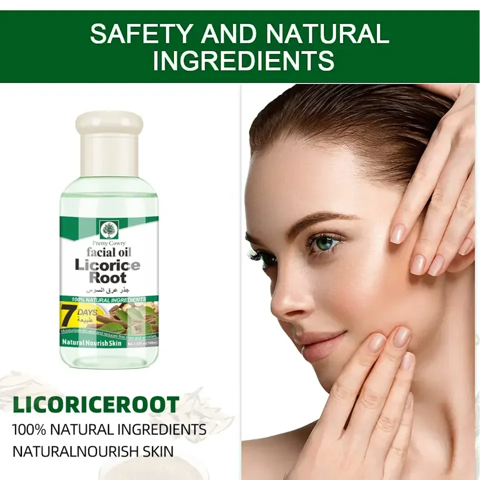 

Licorice Facial Oil 100% Natural Ingredients Reduces Fine Lines Wrinkles Evens Brightens Skin Tone Gentle Non Irritating