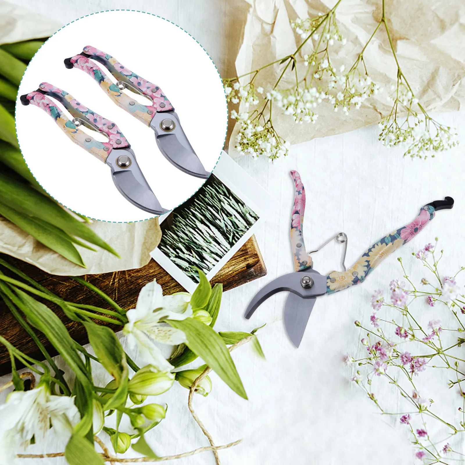 

Pruning Shears High Toughness Steel Material Labor Saving Handle Printed Pattern Garden Scissor Twigs Scissor Floral Shears