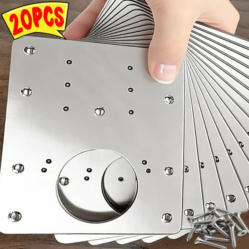 Square Cabinet Hinge Repair Plate Kit Furniture Drawer Door Hinge Mounting Plates with Screw Stainless Steel Flat Fixing Bracket