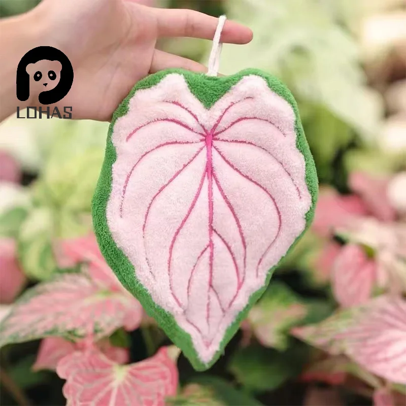 Leaf-Shaped Hanging Hand Towel Soft Coral Fleece Tea Towels Super Absorbent Bath & Kitchen Towel Decorative Towels Home Decor