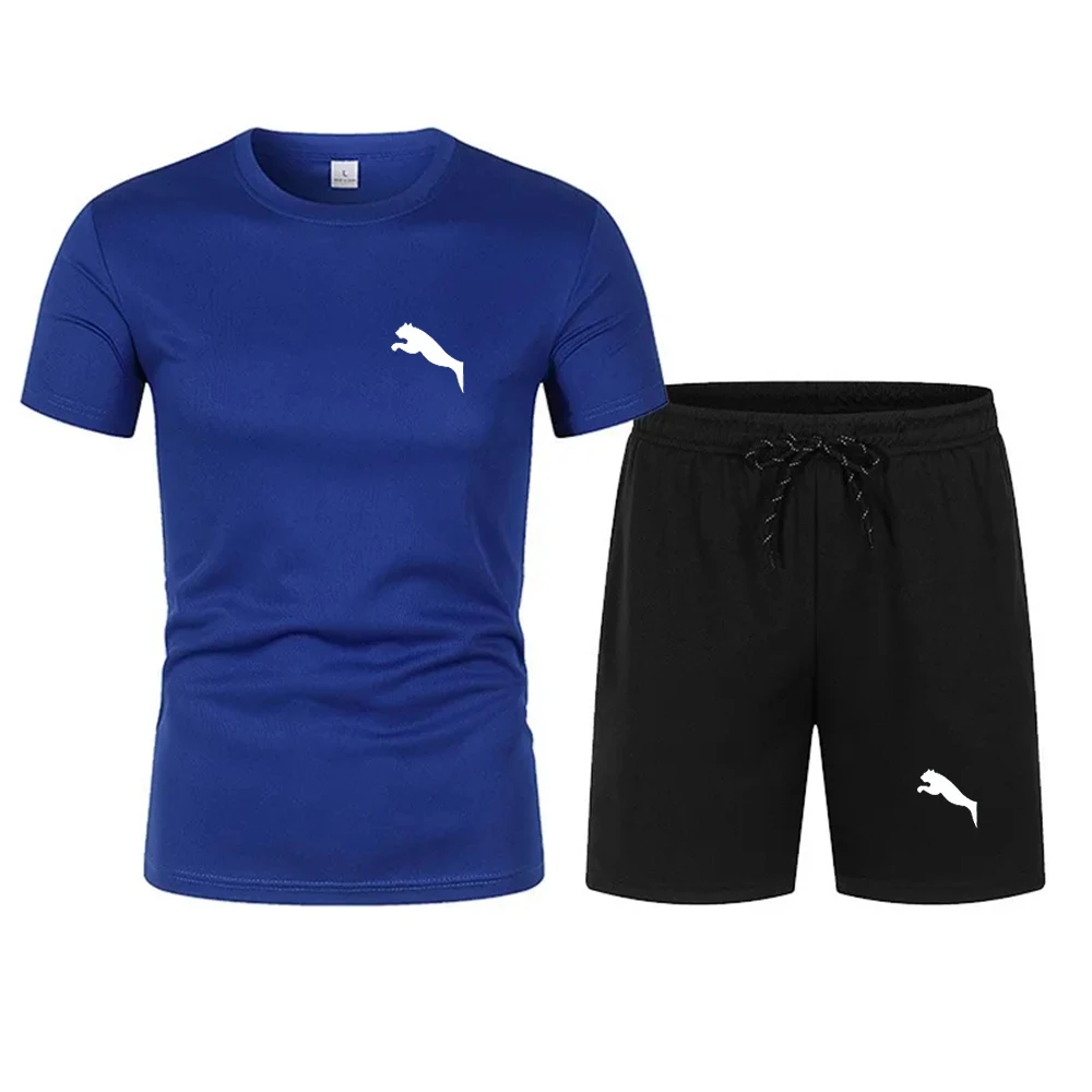 New Summer Men's clothing short-sleeved T-shirt + five-point shorts 2-piece set tracksuit fashion jogging casual Men's sets