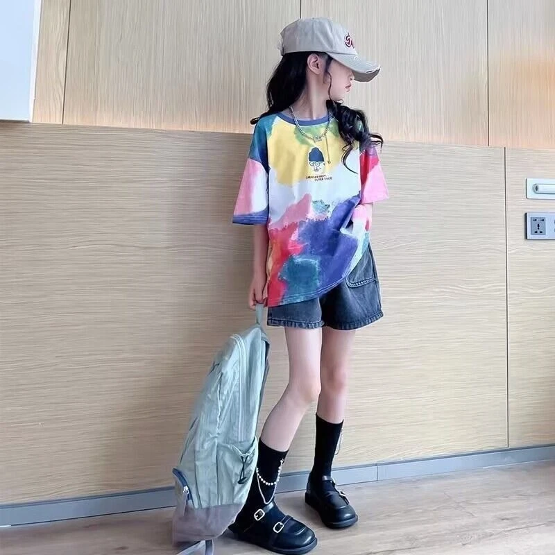 Girls Summer T-Shirt 2026 New Loose Fit Short Sleeve Casual Tee for Big Kids Trendy Clothes Kids Fashion Top​