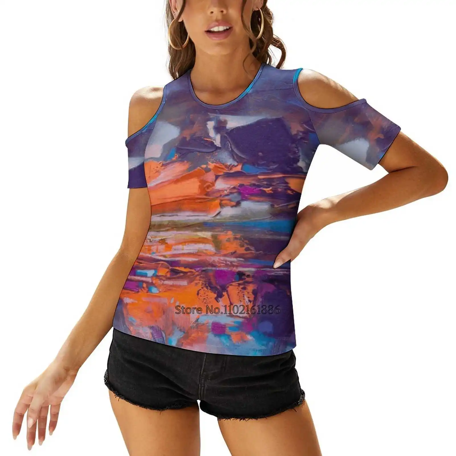 Compression Women V Neck T-Shirt Casual Sexy T Shirts Hollow Out Zipper Pullover Top Scotland Scottish Sky Colour Landscape