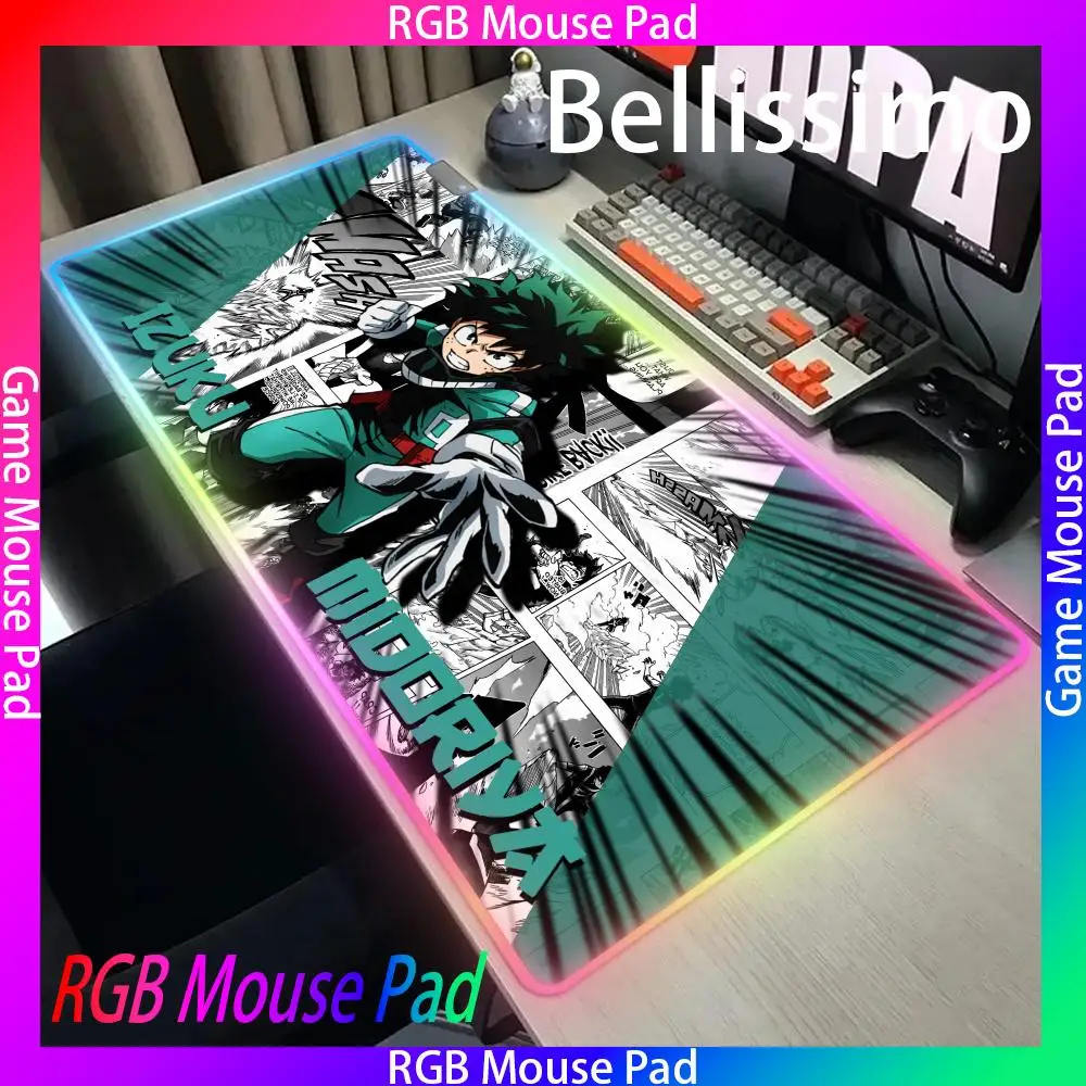 My Hero Academia Mouse Pad RGB Izuku Midoriya Luminous Thickened Large Table Pad Encrypted Anti Skid Super Large Mouse Pad