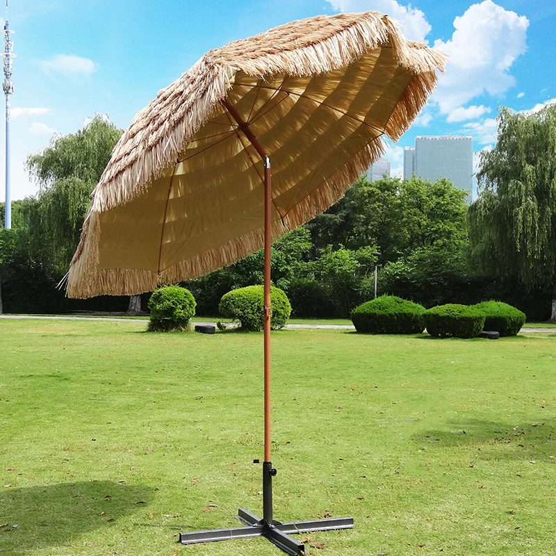 Parapluie de paille de chaume pliant, parasol extérieur, plage, zone scénique de villa