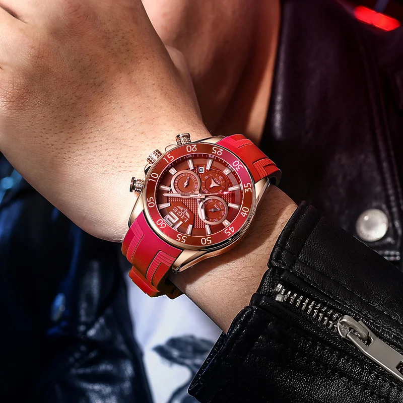 LIGE New Fashion Mens Watches Top Brand Luxury Quartz Wrist Watch Man Sport Red Silicone Watch for Men Reloj Hombre Chronograph