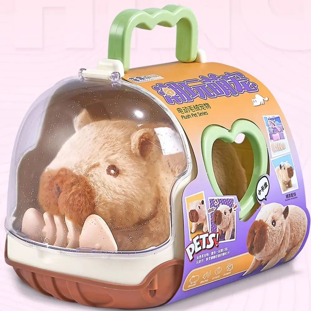 Rechargeable Electric Capybara Toy with Sound Cute Plush Capybara Figure Set Mouth Moving Interactive Capybara Walking Doll