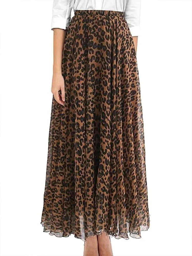 Gonna longuette da donna con stampa leopardata, tessuto estivo a trapezio, design aderente, perfetta per l'uso quotidiano e le occasioni festive