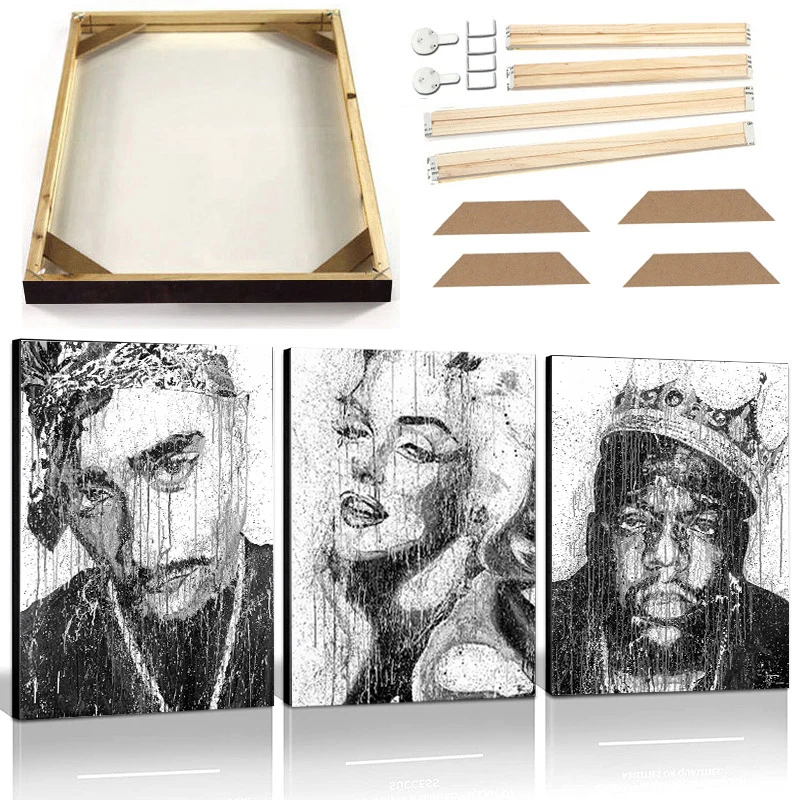 Street Graffiti Marilyn Canvas Art Painting with Frame Black White Hip Hop Singer Tupac Poster Crown Man Figure Portrait Picture