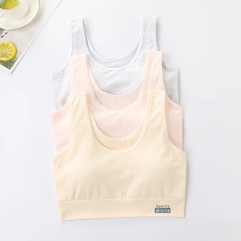 8-18Year Children Bra Lightweight Cotton Underwear Students Vest Developmental Girls Bralette with Sponge Pad Teenagers Tops
