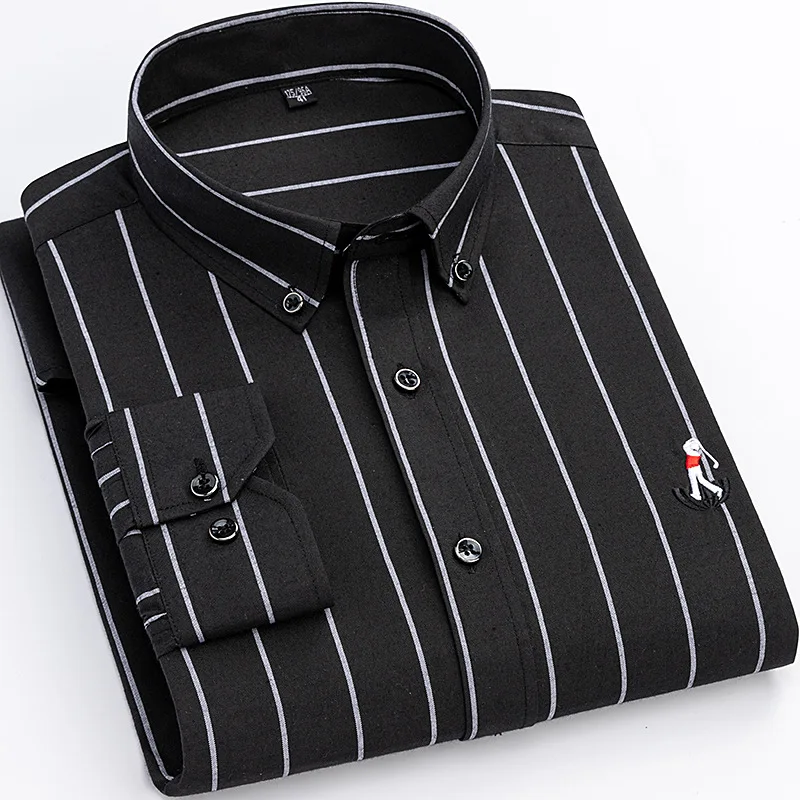 2023 Oxford Men's Fashion Shirt 100% cotton Business Casual shirt Soft slim striped embroidered shirt Long sleeve clothes