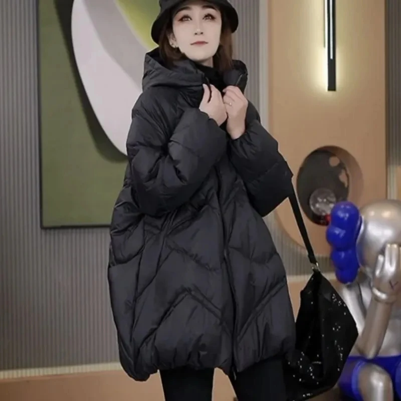Doudoune femme 2026 nouveau duvet de canard blanc léger version coréenne ample hiver mi-longue chaud manteau à capuche femme Parker