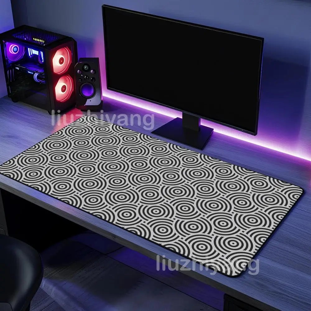 Gray Circle Pattern Mouse Pad Large Computer Office Game Table Mat XXL Rubber Anti-slip Stitch Edge Keyboard Mats Long Desk Pads
